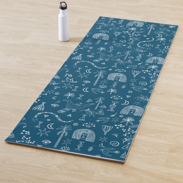 Egyptian Magic White Snake Line Art Pattern Yoga Mat (In Situ)