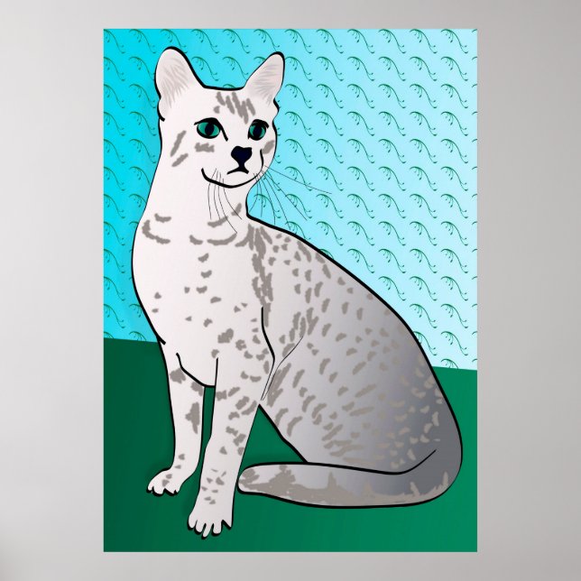 Egyptian Mau Cat - aqua background Poster (Front)