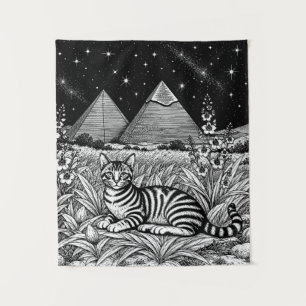 Egyptian Mau Cat Beneath the Pyramids Tapestry