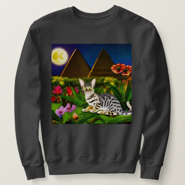 Egyptian Mau Cat in a Midnight Garden   Sweatshirt (Design Front)