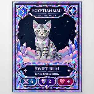 Egyptian Mau Cat, Rainbow Foil Art Postcard