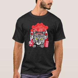 Egyptian Mau Cat Valentines Day Hearts Balloons Fl T-Shirt