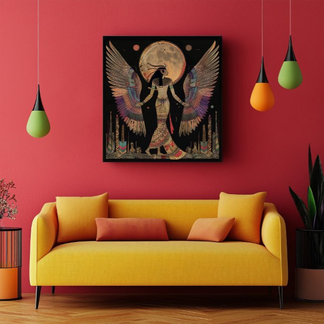 Egyptian Moon God Khonsu Abstract Rainbow Black Poster (Creator Uploaded)