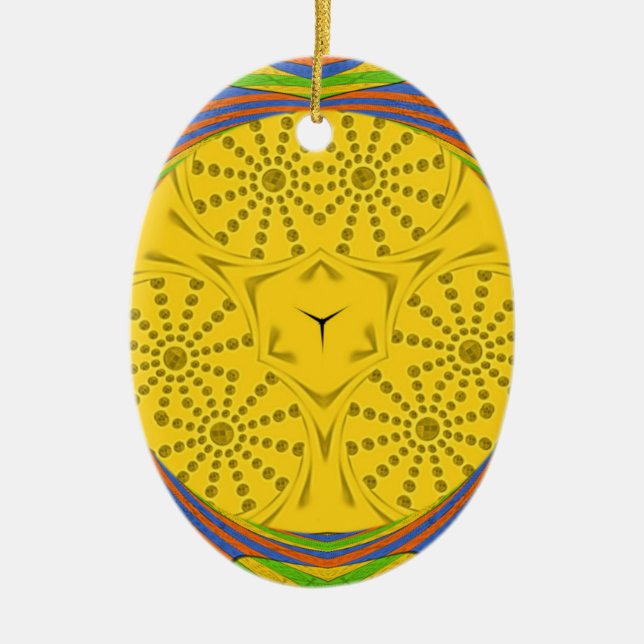 Egyptian Motif Art Print Chequered Frame Design Ceramic Tree Decoration (Front)