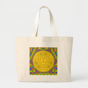 Egyptian Motif Art Print Chequered Frame Design Large Tote Bag