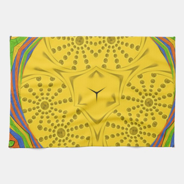 Egyptian Motif Art Print Chequered Frame Design Tea Towel (Horizontal)