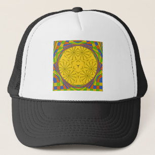 Egyptian Motif Art Print Chequered Frame Design Trucker Hat