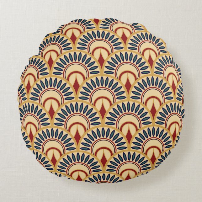 Egyptian Motif Fish Scales Seamless Pattern Round Cushion (Front)