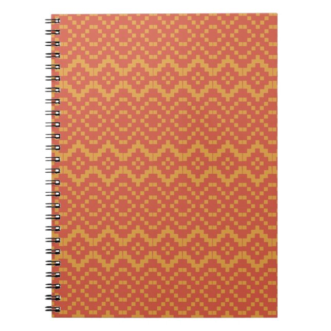 Egyptian Orange Red and Yellow Tribal Pattern Spiral Notebook (Front)