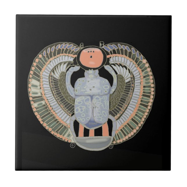 Egyptian Pastel Coloured Scarab Beetle  Tile (Front)