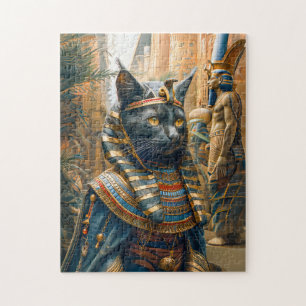 Egyptian Pharaoh Cat with Striped Headdress Jigsaw Puzzle