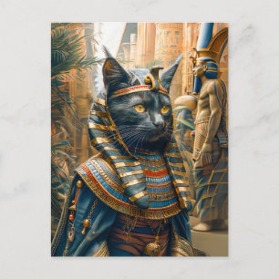 Egyptian Pharaoh Cat with Striped Headdress Postcard