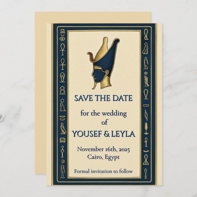 Egyptian Pharaoh Profile Gold Save the Date (Front/Back)