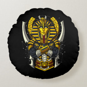 Egyptian Pharaoh Tutankhamun Ancient King Tut Round Cushion