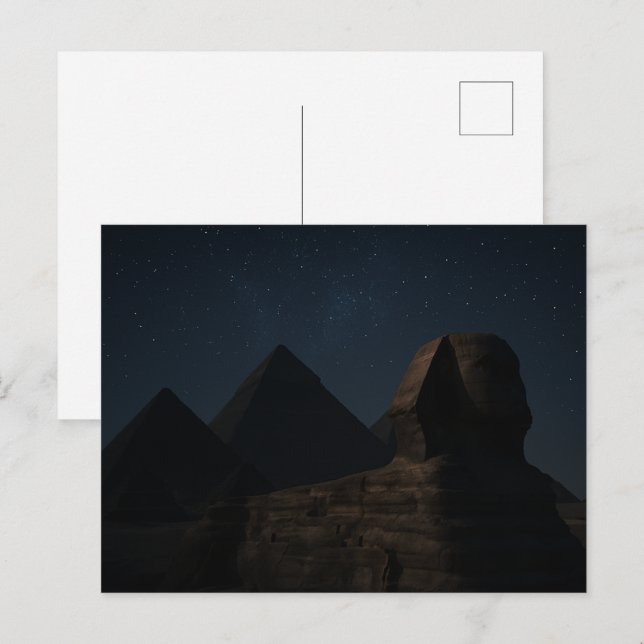 Egyptian Postcard Sphinx Pyramids Night Sky (Front/Back)