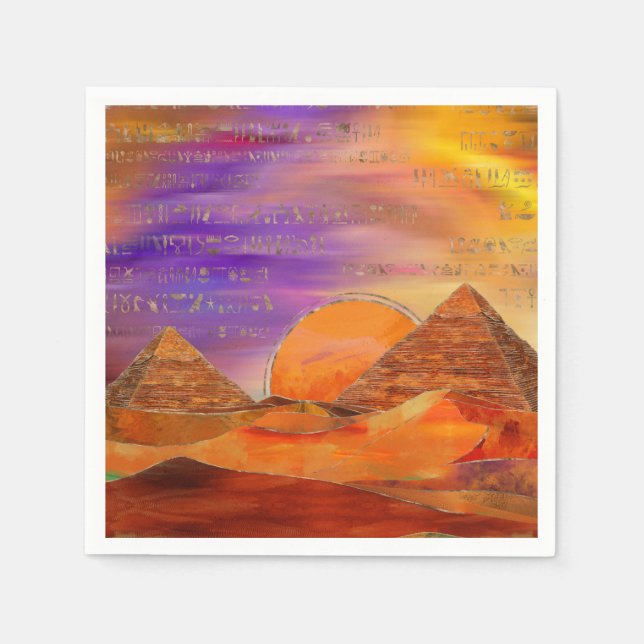 Egyptian pyramids abstract landscape Mixed Media Napkin (Front)