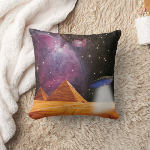Egyptian Pyramids Giza Meets Space and UFO Cushion