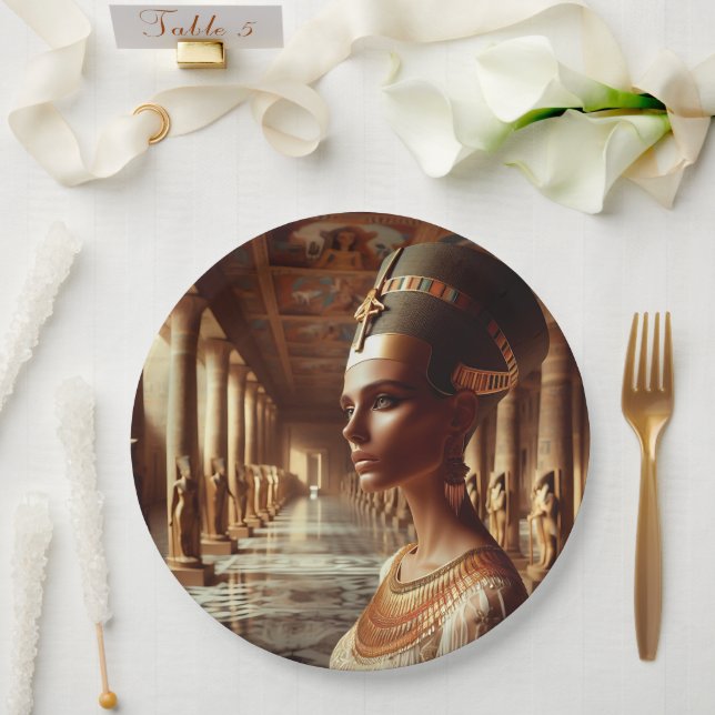 Egyptian Queen Majestic Art: Ancient Royalty Gold Paper Plate (Wedding)
