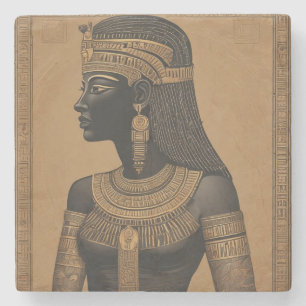 Egyptian Queen Stone Coaster. Black and Gold. Coaster