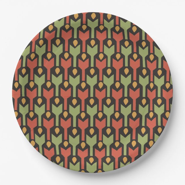 Egyptian Red Green Black Arrows Paper Plate (Front)