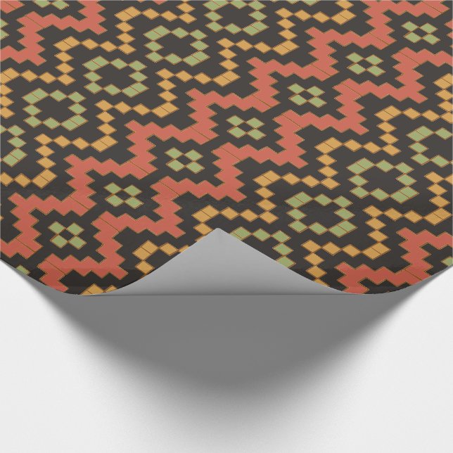 Egyptian Red Green Black Tribal Wrapping Paper (Corner)