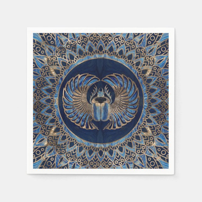 Egyptian Scarab Beetle Gold and Blue marble Napkin (Front)