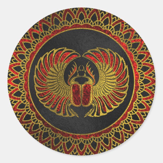 Egyptian Scarab Beetle - Gold and red  metallic Classic Round Sticker (Front)