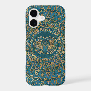 Egyptian Scarab Beetle Gold on Teal Leather