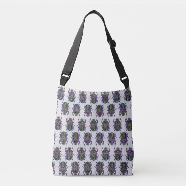 Egyptian Scarab Beetle - Silver & colour metallic Crossbody Bag (Front)
