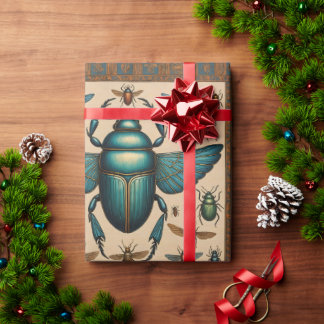 Egyptian Scarab Illustration Wrapping Paper