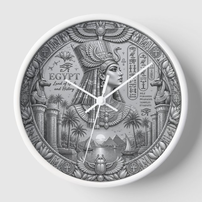 Egyptian Silver Wall Clock – Elegant Ancient Egypt (Front)