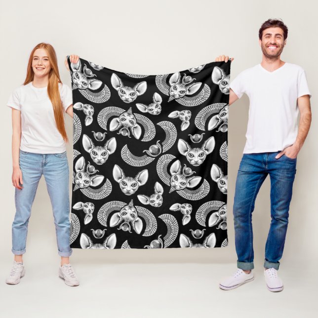 Egyptian Sphinx Cat Lovers Black Gothic Fleece Blanket (In Situ)