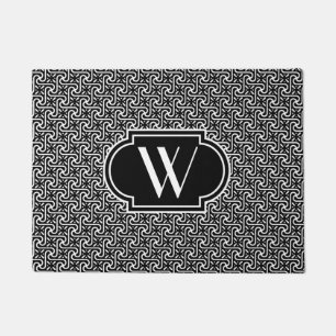 Egyptian tile black and white with monogram doormat
