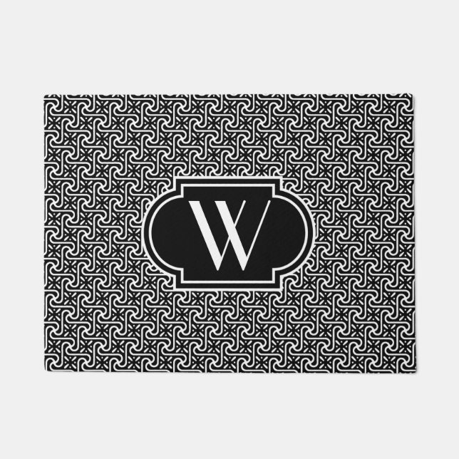 Egyptian tile black and white with monogram doormat (Front)