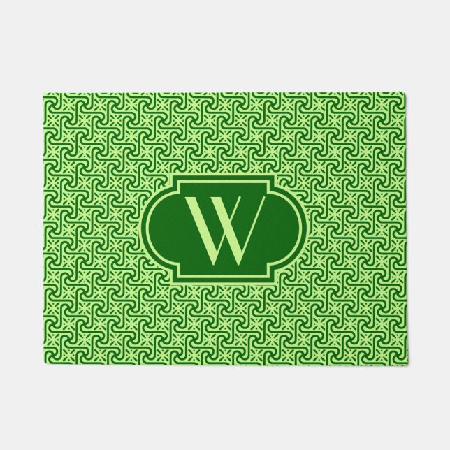Egyptian tile emerald and lime green with monogram doormat (Front)