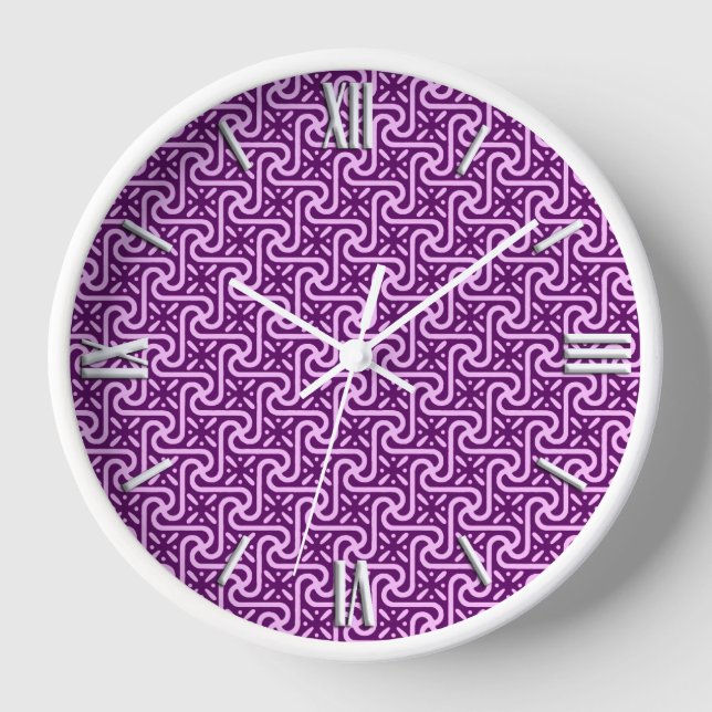 Egyptian tile pattern, amethyst and orchid wall clock (Front)