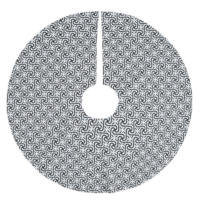 Egyptian tile pattern, black and white brushed polyester tree skirt (Front)