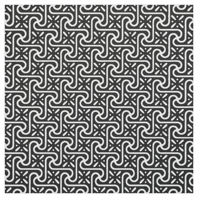 Egyptian tile pattern, black and white fabric (Swatch)