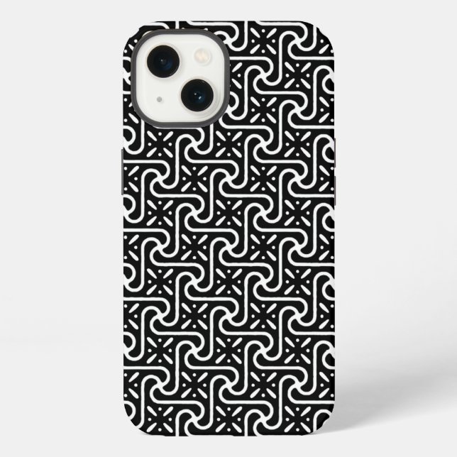 Egyptian tile pattern, black and white iPhone case (Back)