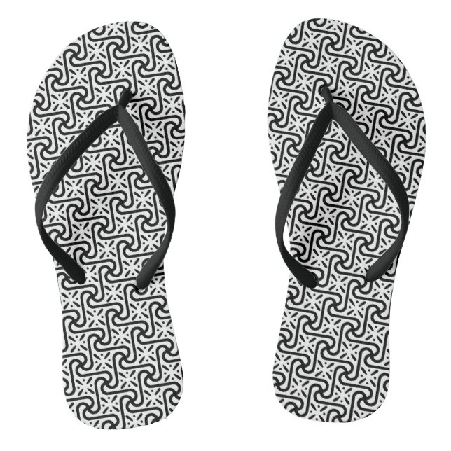 Egyptian Tile Pattern, Black and White Jandals (Footbed)