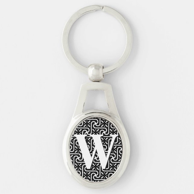 Egyptian tile pattern, black and white keychain (Front)