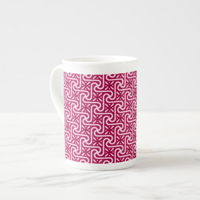Egyptian tile pattern, burgundy and pink bone china mug (Front Left)