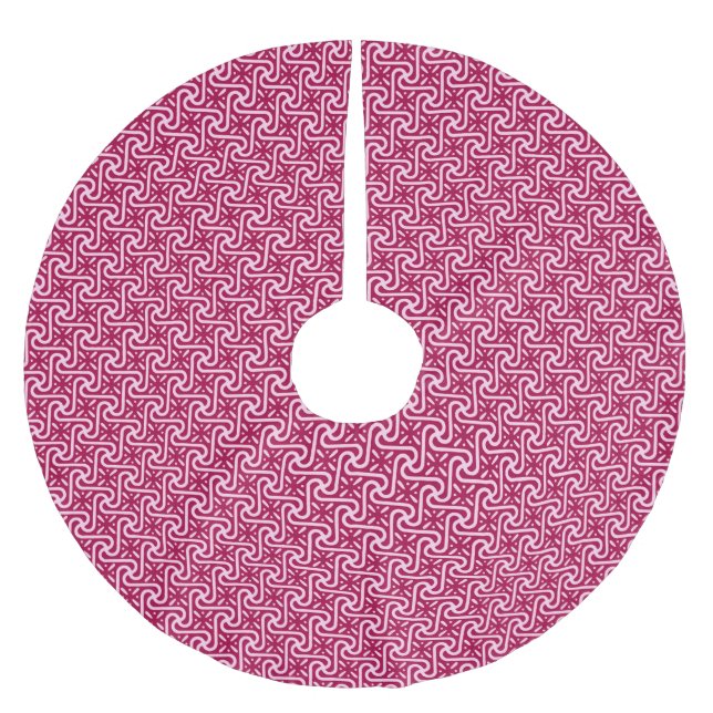 Egyptian tile pattern, burgundy and pink brushed polyester tree skirt (Front)