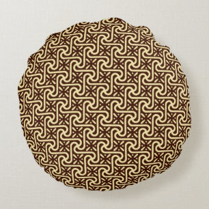 Egyptian tile pattern, chocolate brown and tan round cushion