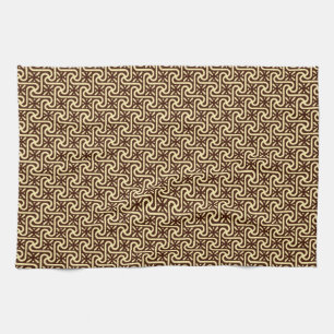 Egyptian tile pattern, chocolate brown and tan tea towel