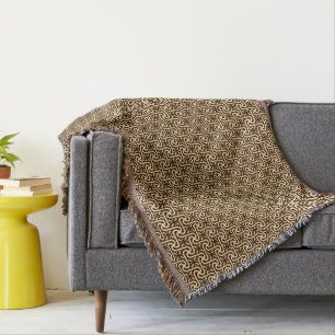 Egyptian tile pattern, chocolate brown and tan throw blanket