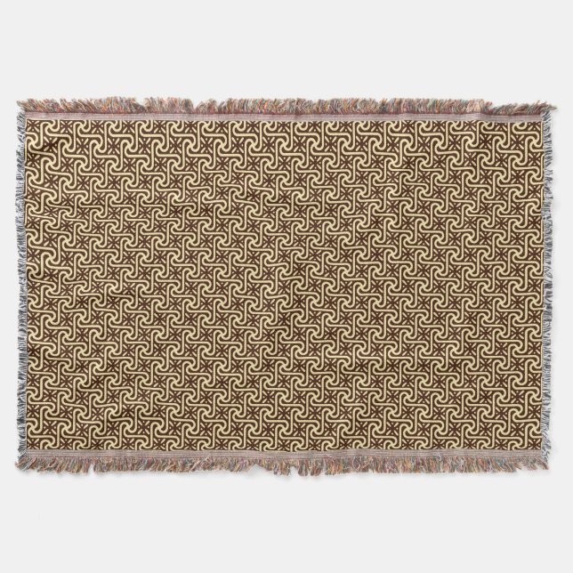 Egyptian tile pattern, chocolate brown and tan throw blanket (Front)