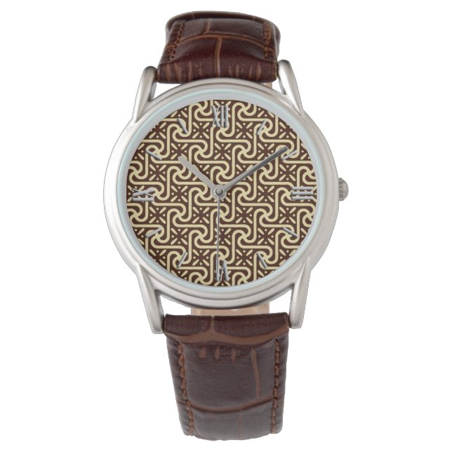 Egyptian tile pattern, chocolate brown and tan watch (Front)