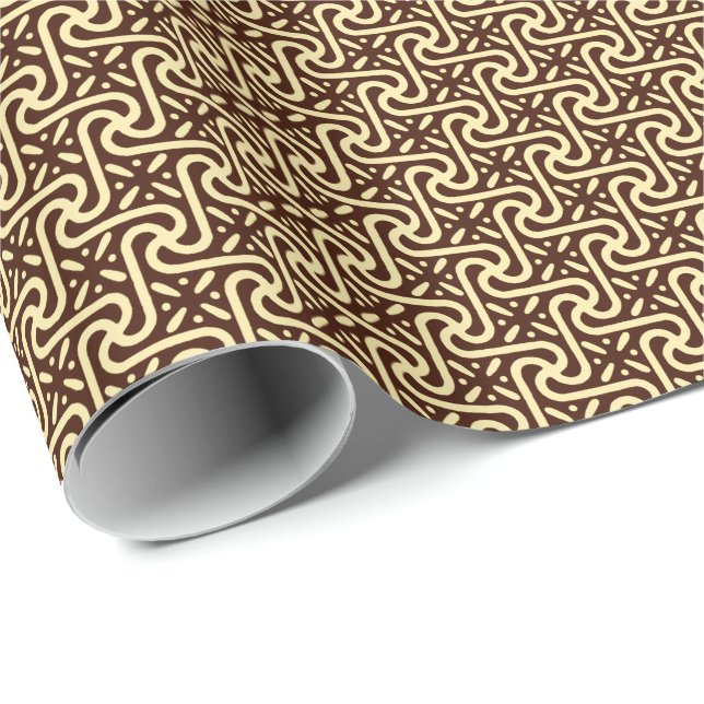 Egyptian tile pattern, chocolate brown and tan wrapping paper (Roll Corner)