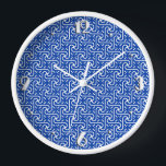 Egyptian tile pattern, cobalt blue and white Clock<br><div class="desc">Egyptian-inspired Art Deco tile pattern in deep cobalt blue on a  white background - mixed media digital design</div>